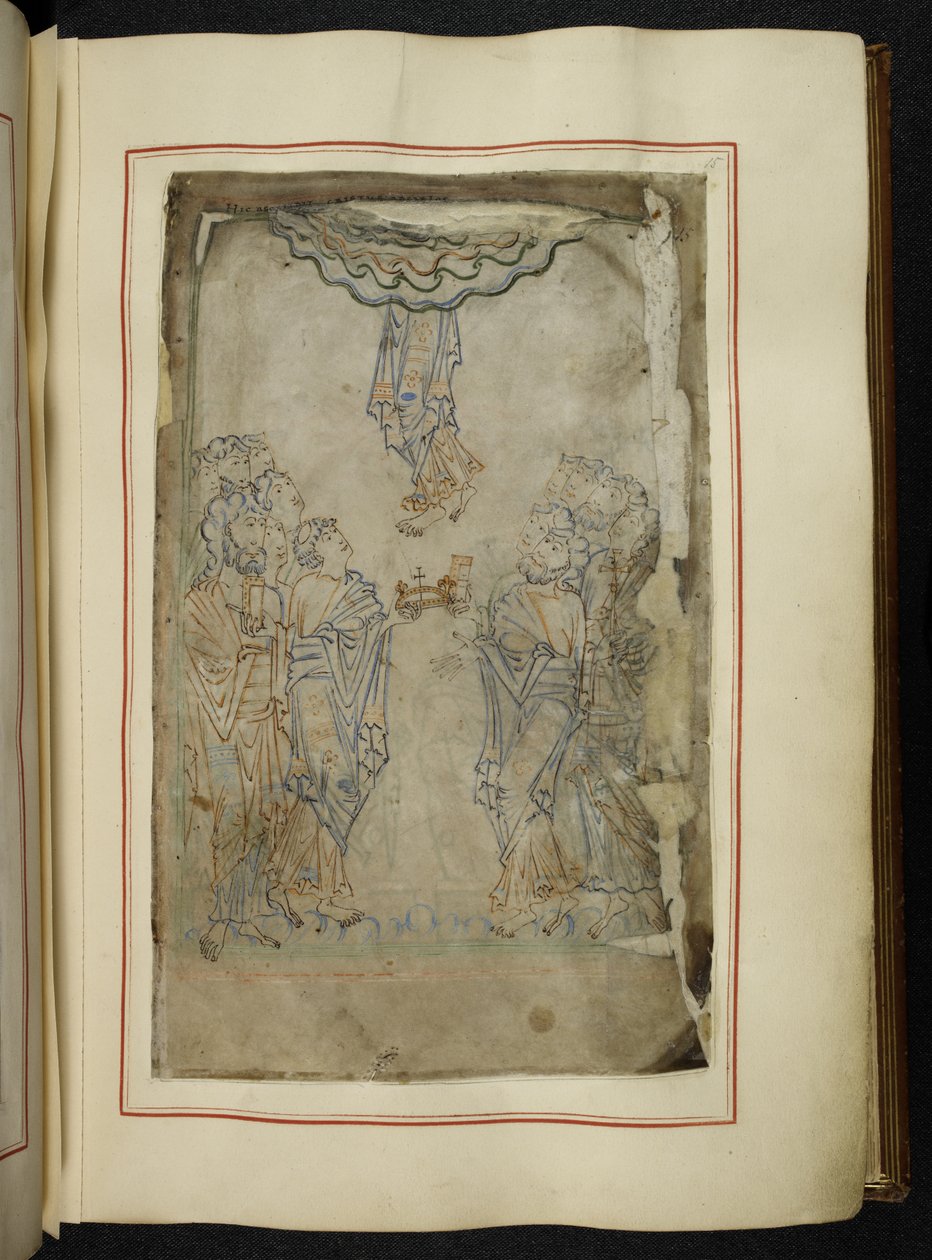 Bawełna MS tiberius C VI f.15r Psałterz („Psałterz Tyberiusza”) niedoskonały, z pradawnym cyklem obrazkowym, tablicami komputerowymi, modlitwami, spowiedzią, homilią w języku staroangielskim i kolektywami (tusz i kolor na welinie) autorstwa School English