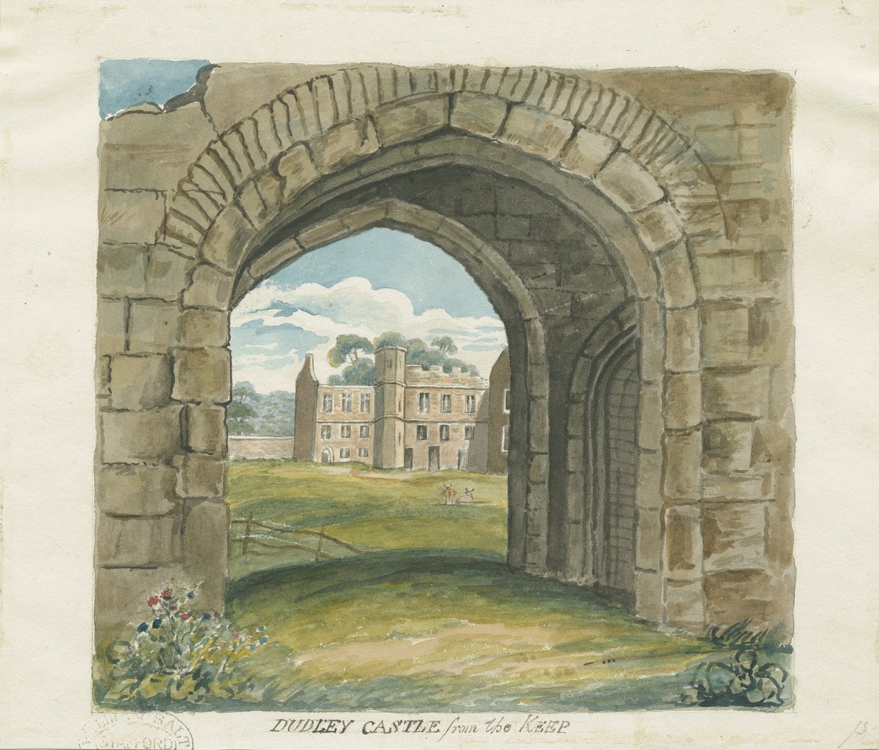Dudley Castle - The Keep: rysunek akwarelowy, nd [?XIX wiek] (malarstwo) autorstwa School English