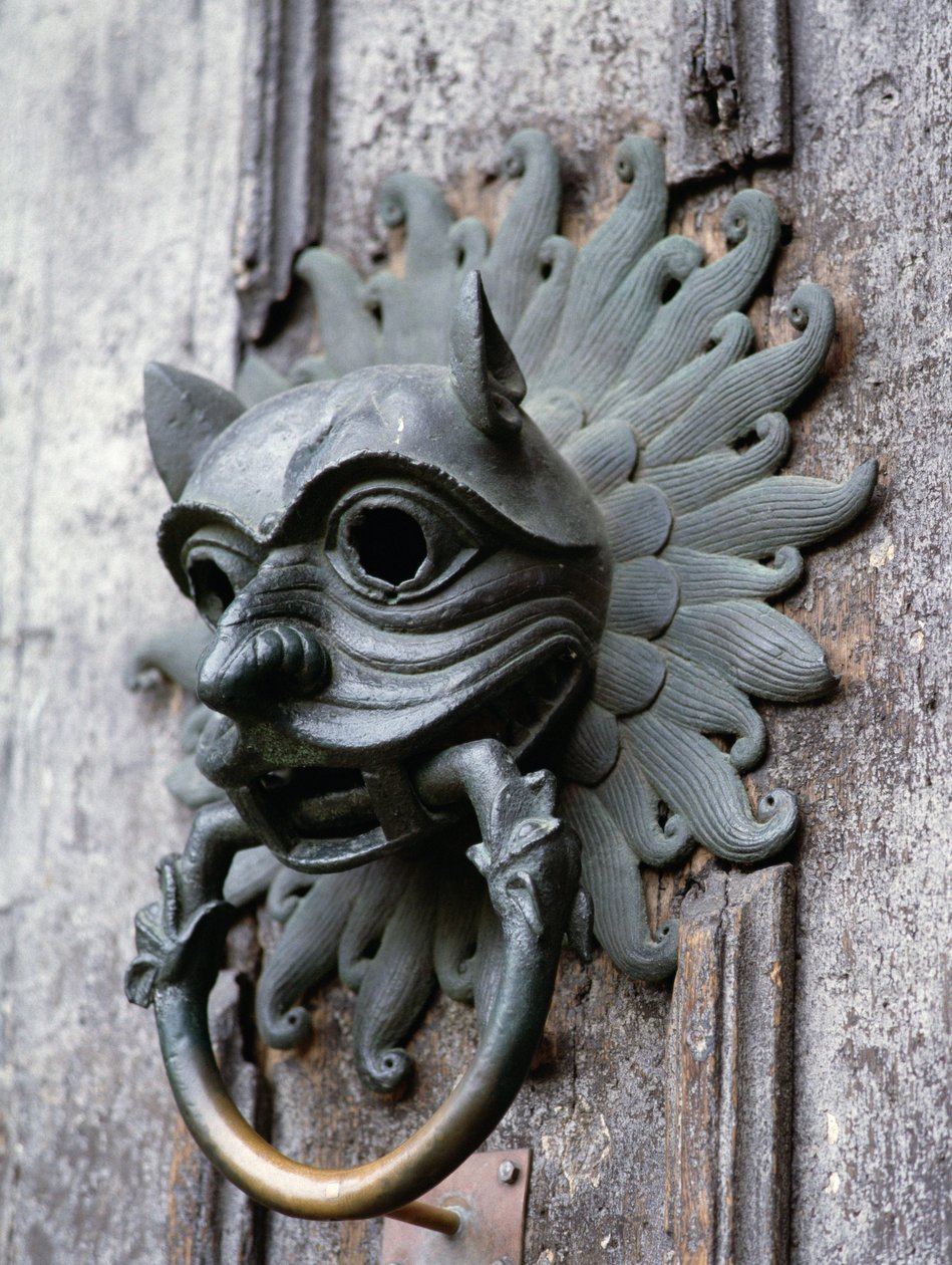 Durham Cathedral Sanctuary Knocker, kopia oryginału z brązu z XII wieku (zdjęcie) autorstwa School English