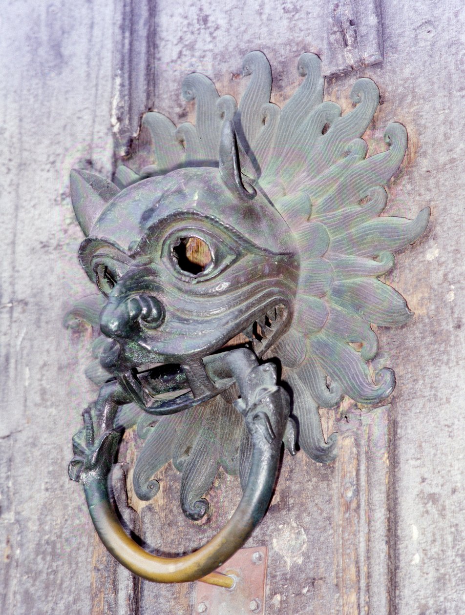 Durham Cathedral Sanctuary Knocker, kopia oryginału z brązu z XII wieku (zdjęcie) autorstwa School English