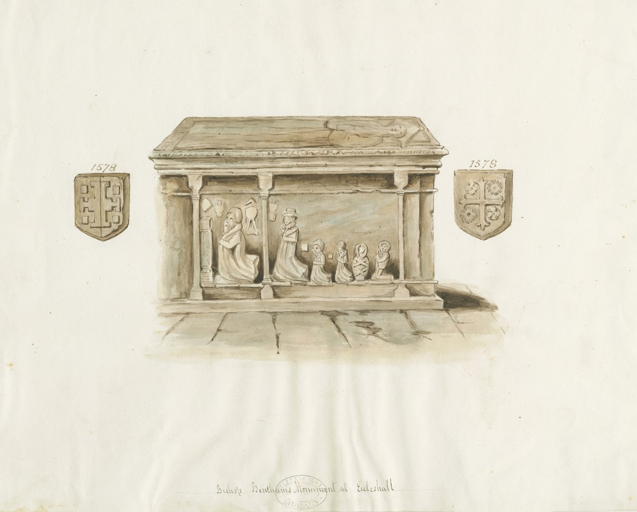Kościół Eccleshall: grób biskupa Benthama: malarstwo akwarelowe, bd [?XIX w.] (malarstwo) autorstwa School English