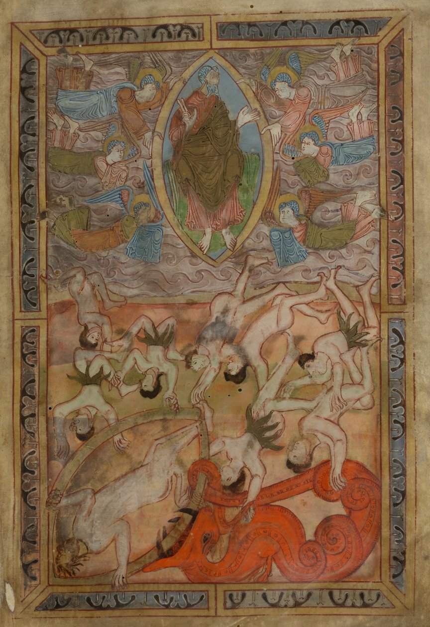 Księga Rodzaju, staroangielski Heksateuch, Cotton MS Claudius B IV f.2r, ok. 1025-1200 (tusz na pergaminie) autorstwa School English