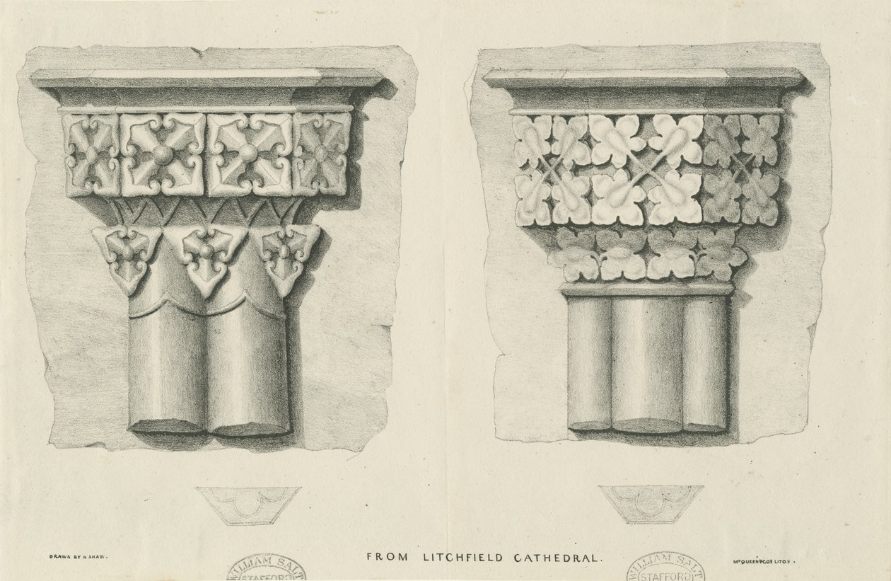 Wnętrze katedry w Lichfield - Rzeźbione liście: litografia i [?XIX w.] (druk) autorstwa School English