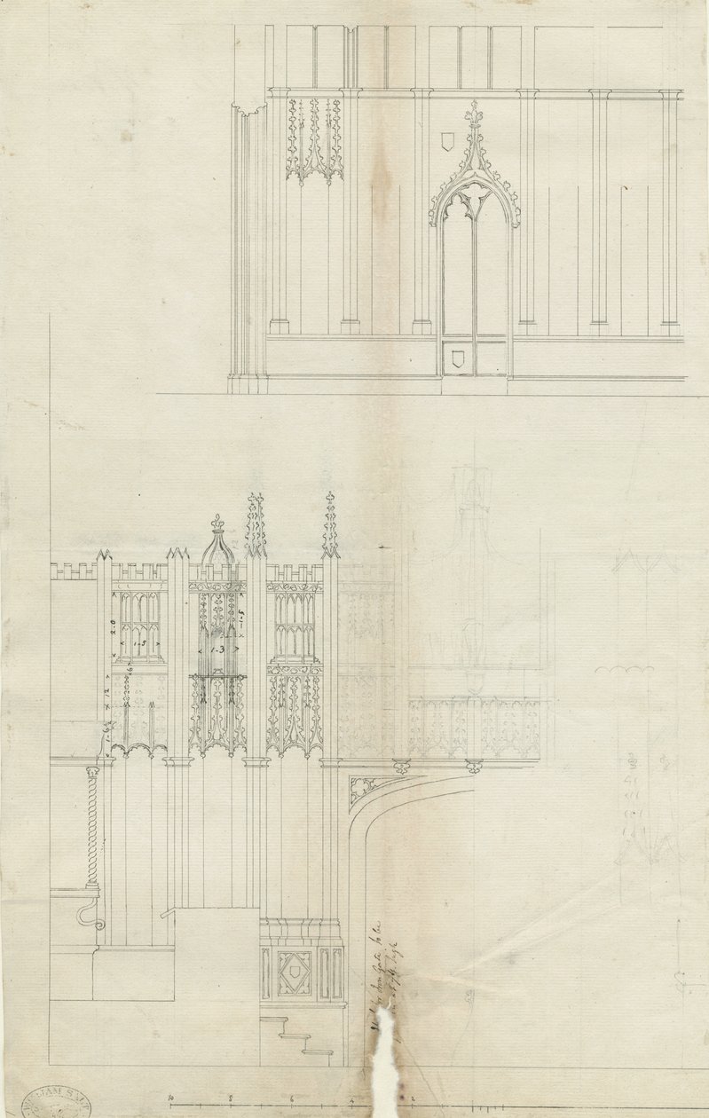 Wnętrze katedry w Lichfield - West End of Choir: rysunek piórkiem, bd [c 1780] (rysunek) autorstwa School English