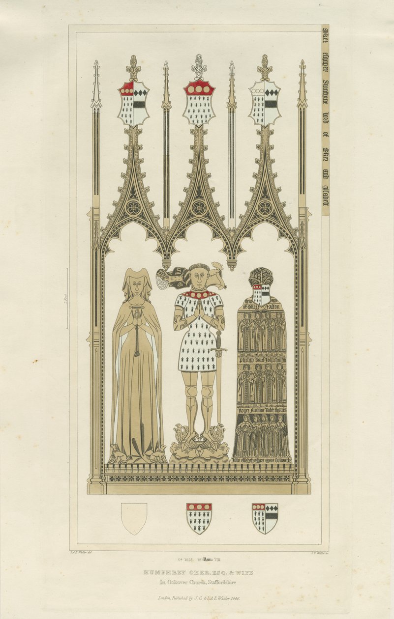 Wnętrze kościoła Okeover - Pomnik Humphreya Okera: rycina, bd [c 1846] (druk) autorstwa School English