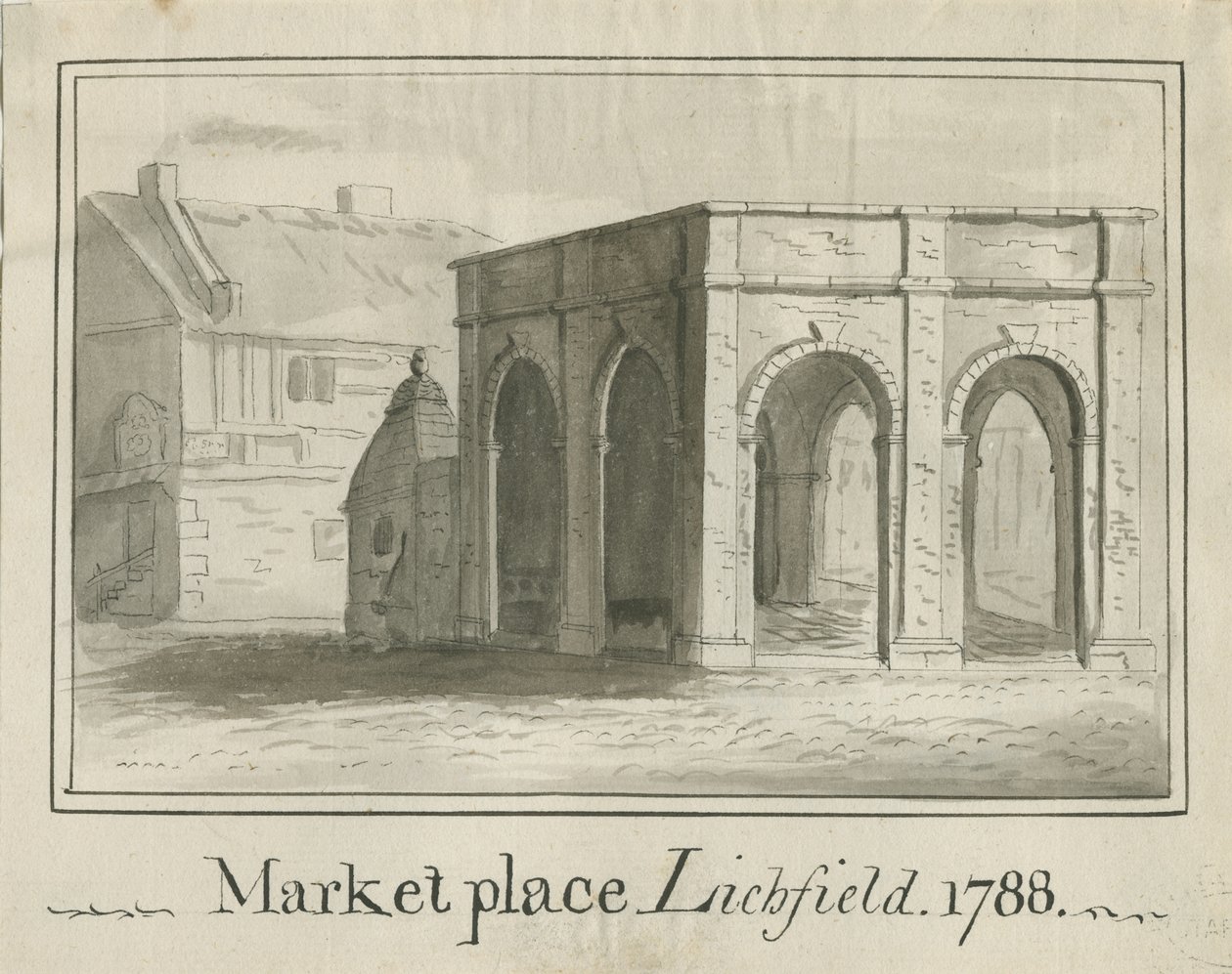 Lichfield - Market Place: rysunek w sepii autorstwa School English