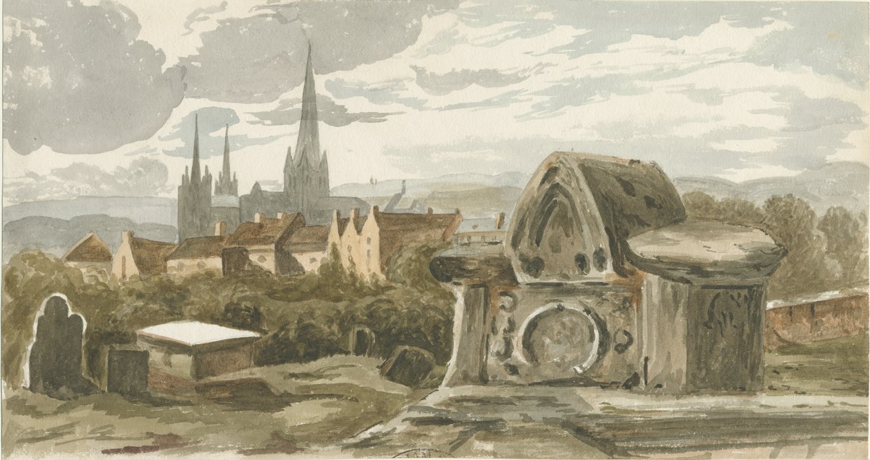 Lichfield - Stary grób na dziedzińcu św. Michała: malarstwo akwarela, bd [?XIX w.] (malarstwo) autorstwa School English