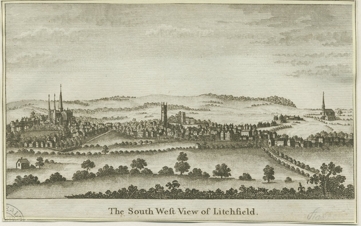 Lichfield - South West View: miedzioryt, nd [koniec XVIII w.] (druk) autorstwa School English