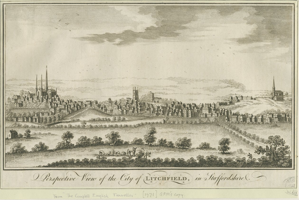 Lichfield - South West View: grawerowanie, nd [1771] (druk) autorstwa School English