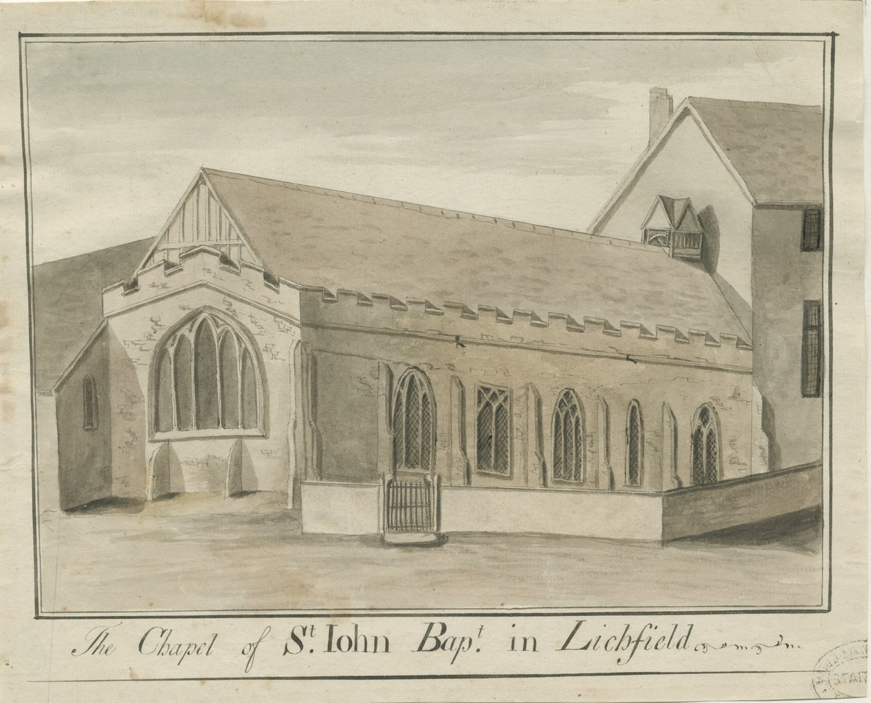 Lichfield - Kaplica św. Jana: rysunek piórem i sepią, bd [ok. 1770] (rysunek) autorstwa School English