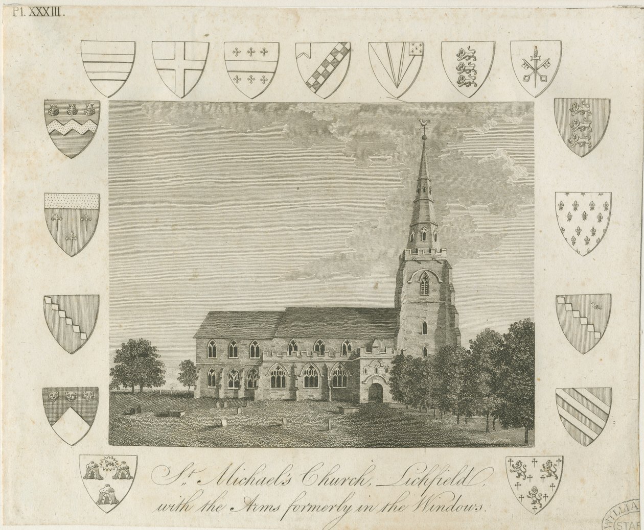Lichfield - Kościół św. Michała: grawerowanie i [?koniec XVIII wieku] (druk) autorstwa School English