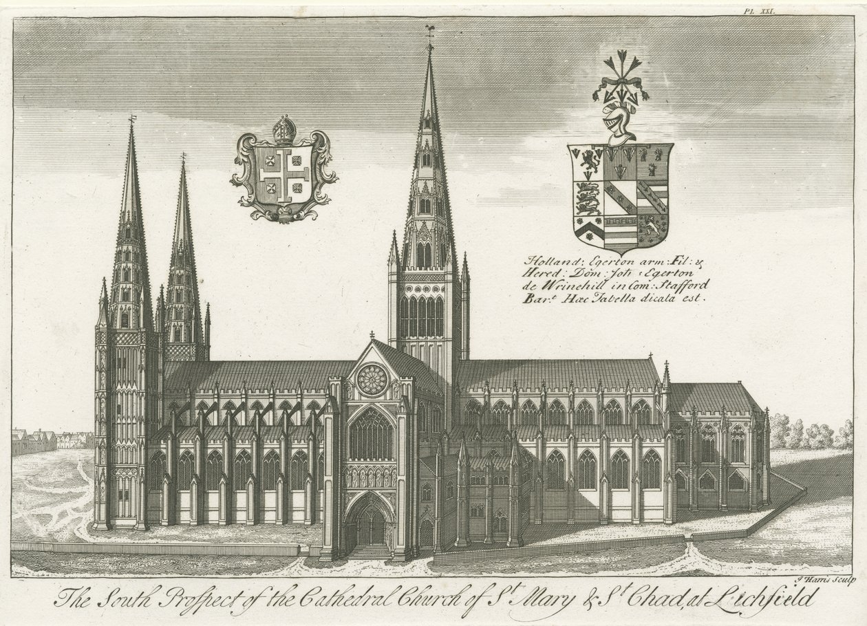 Katedra w Lichfield - widok na południe: grawerowanie i [?początek XVIII wieku] (druk) autorstwa School English