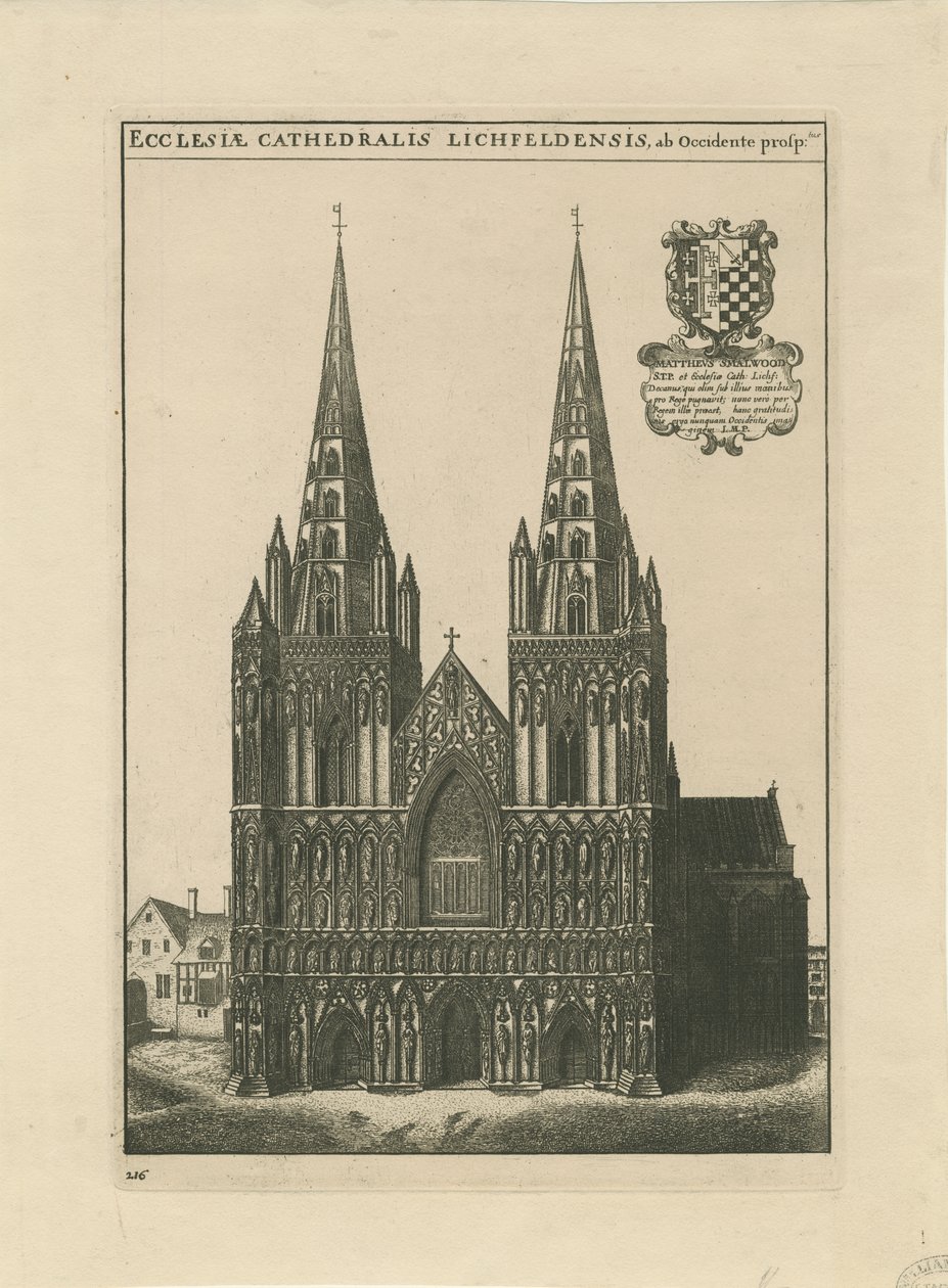 Katedra w Lichfield - Front Zachodni: grawerowanie i [?koniec XVII wieku] (druk) autorstwa School English