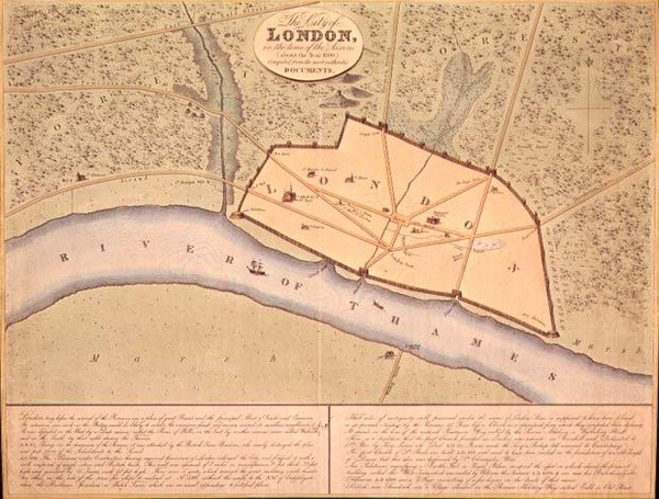 Mapa Londynu w Saxon Times, ok. 900-950 ne (grawerowanie) autorstwa School English