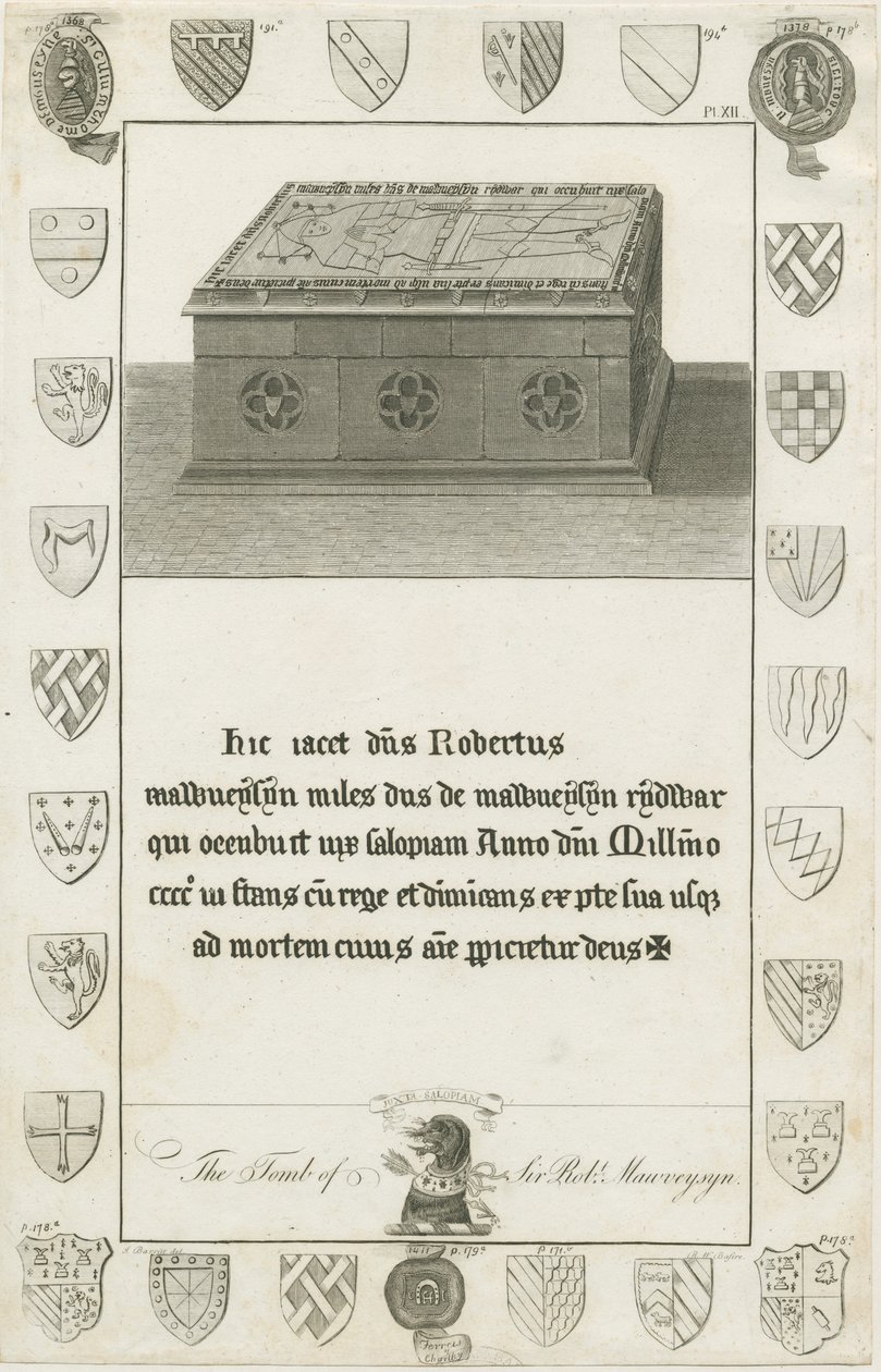 Mavesyn Ridware - Grób Sir Roberta Mavesyna: grawerowanie, nd [koniec XVIII w.] (druk) autorstwa School English
