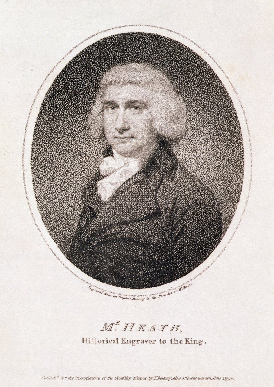 Mr. Heath, Historical Engraver to the King, pub. for the Proprietors of Monthly Mirror, by T. Bellamy autorstwa School English