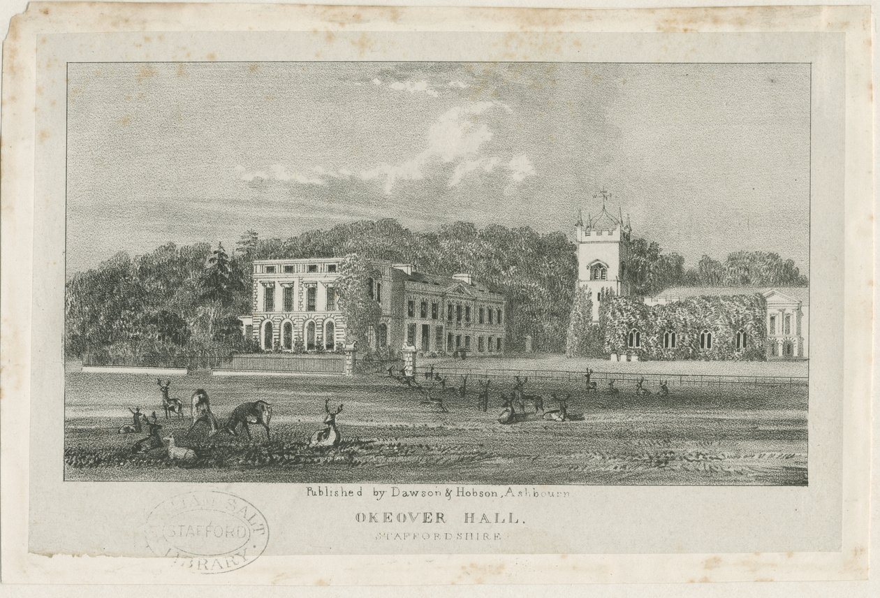 Okeover Hall - litografia, bd [c 1839] (druk) autorstwa School English