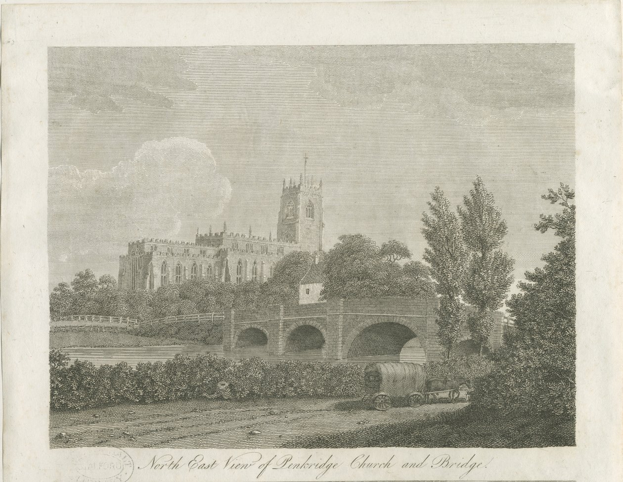 Penkridge Town - Church and Bridge: grawerowanie, nd [koniec XVIII w.] (druk) autorstwa School English