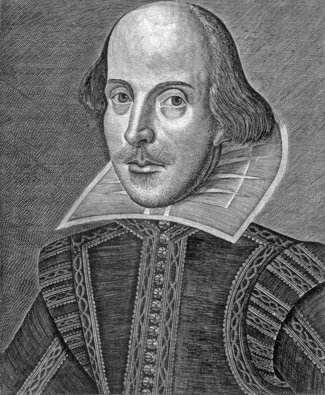 Portret Williama Szekspira, grawerowany przez Martina Droeshouta (ok.1560-c.1642) autorstwa School English