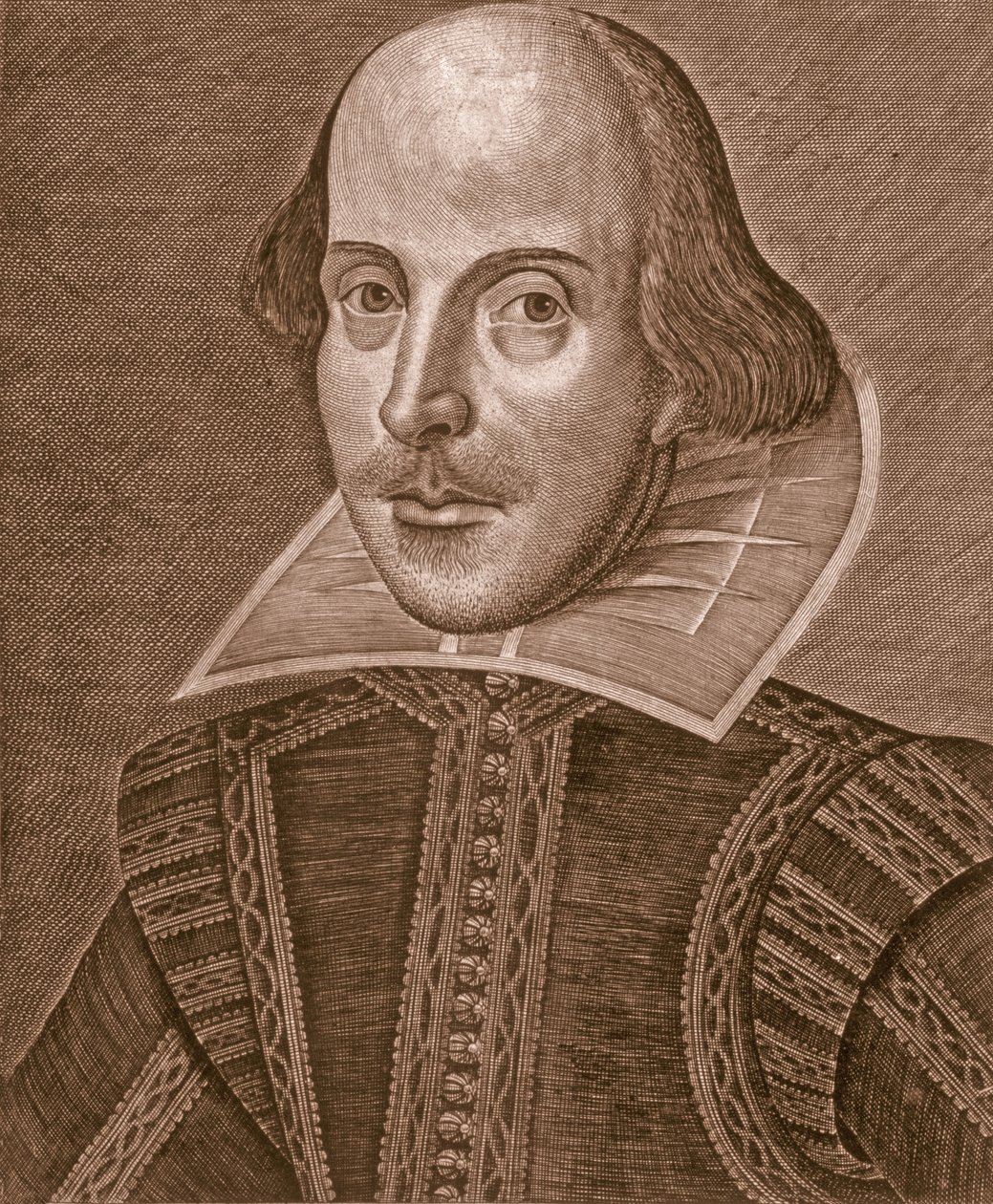 Portret Williama Szekspira, rytowany przez Martina Droeshouta (ok. 1560-c.1642) autorstwa School English