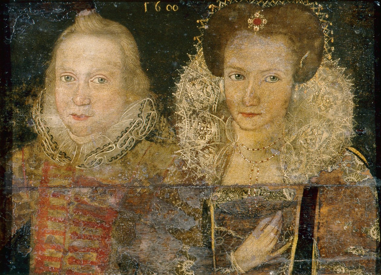 Portret młodego mężczyzny i kobiety, ok. 1600 (olej na drewnie) autorstwa School English