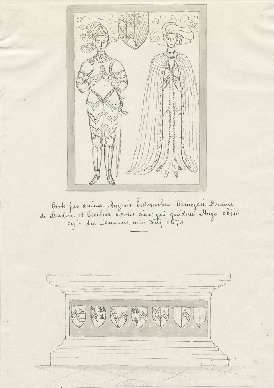 Sandon Church - Grób Hugh Erdeswicke i Cecilii [Bassett]: rysunek piórem i tuszem, nd [?XVIII wiek] (rysunek) autorstwa School English