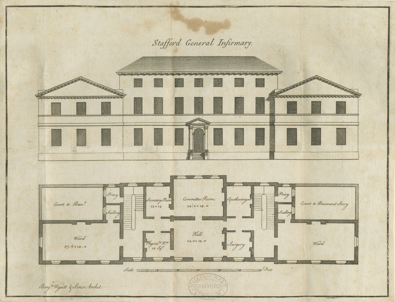 Stafford - County General Infirmary: rysunek piórkiem, nd [koniec XVIII w.] (rysunek) autorstwa School English