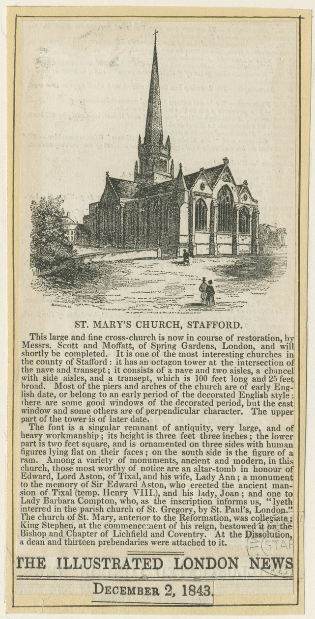 Stafford - Kościół Mariacki: drzeworyt, bd [ok. 1843] (druk) autorstwa School English