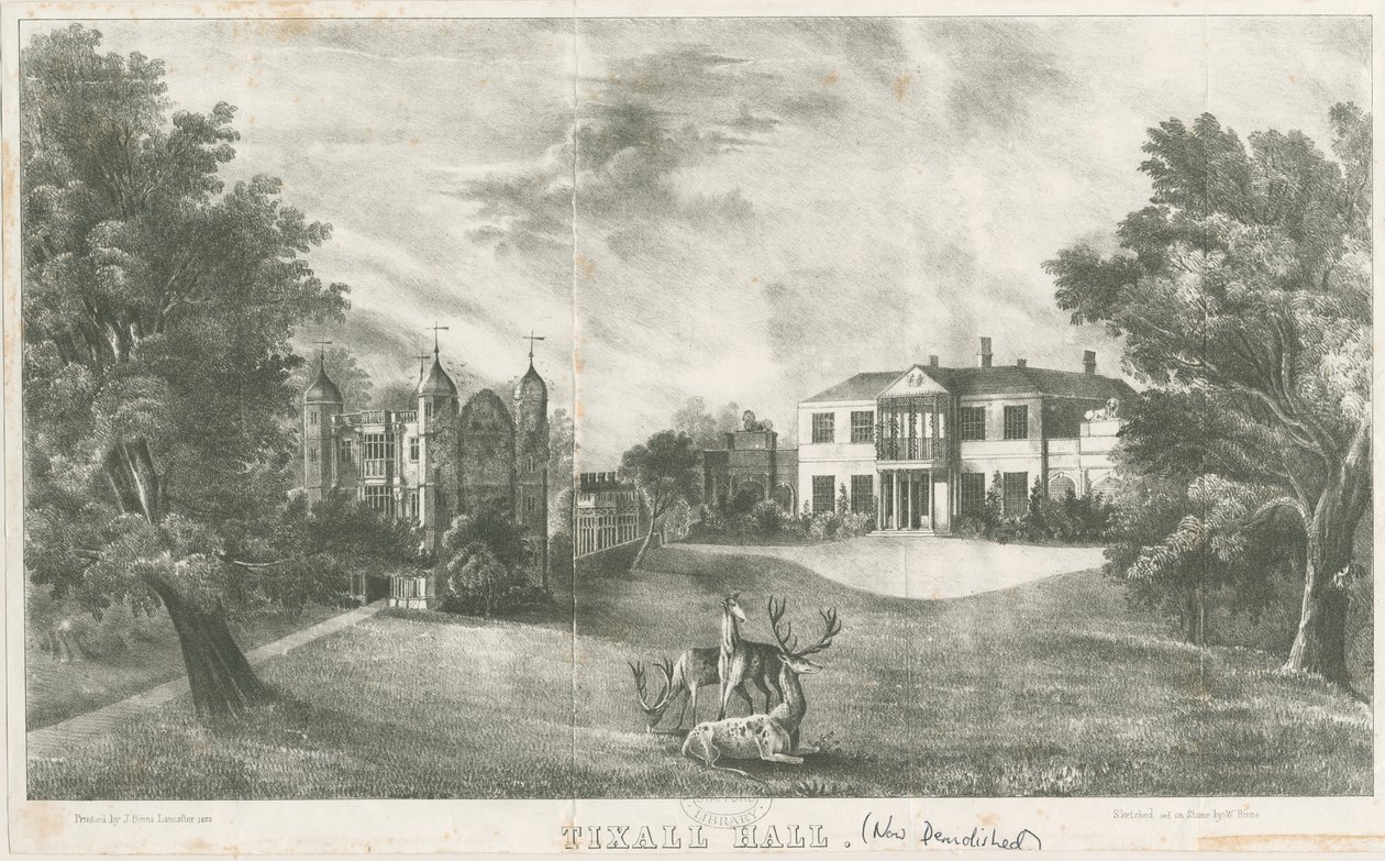Tixall Hall i Gatehouse: litografia, bd [c 1833] (druk) autorstwa School English