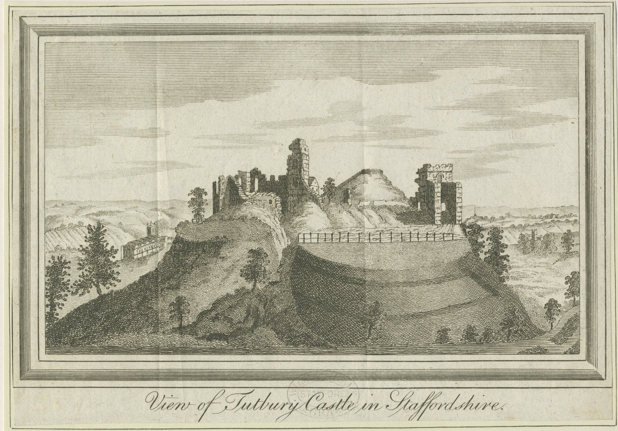 Tutbury Castle - East View: grawerowanie, nd [1731] (druk) autorstwa School English