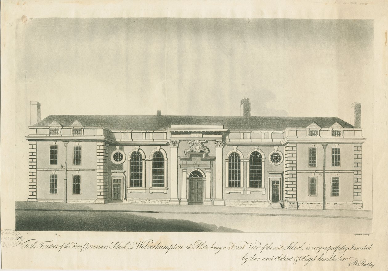 Wolverhampton - Grammar School: grawerowanie, bd [1797] (druk) autorstwa School English