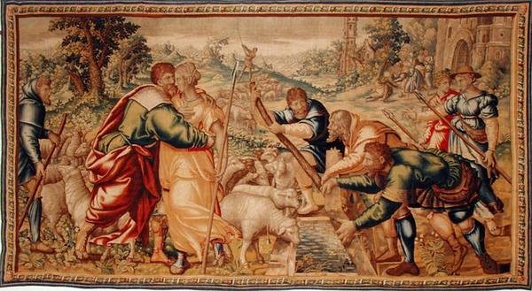 Pasterze przyprowadzający swoje stado do wody (gobelin) autorstwa School Flemish