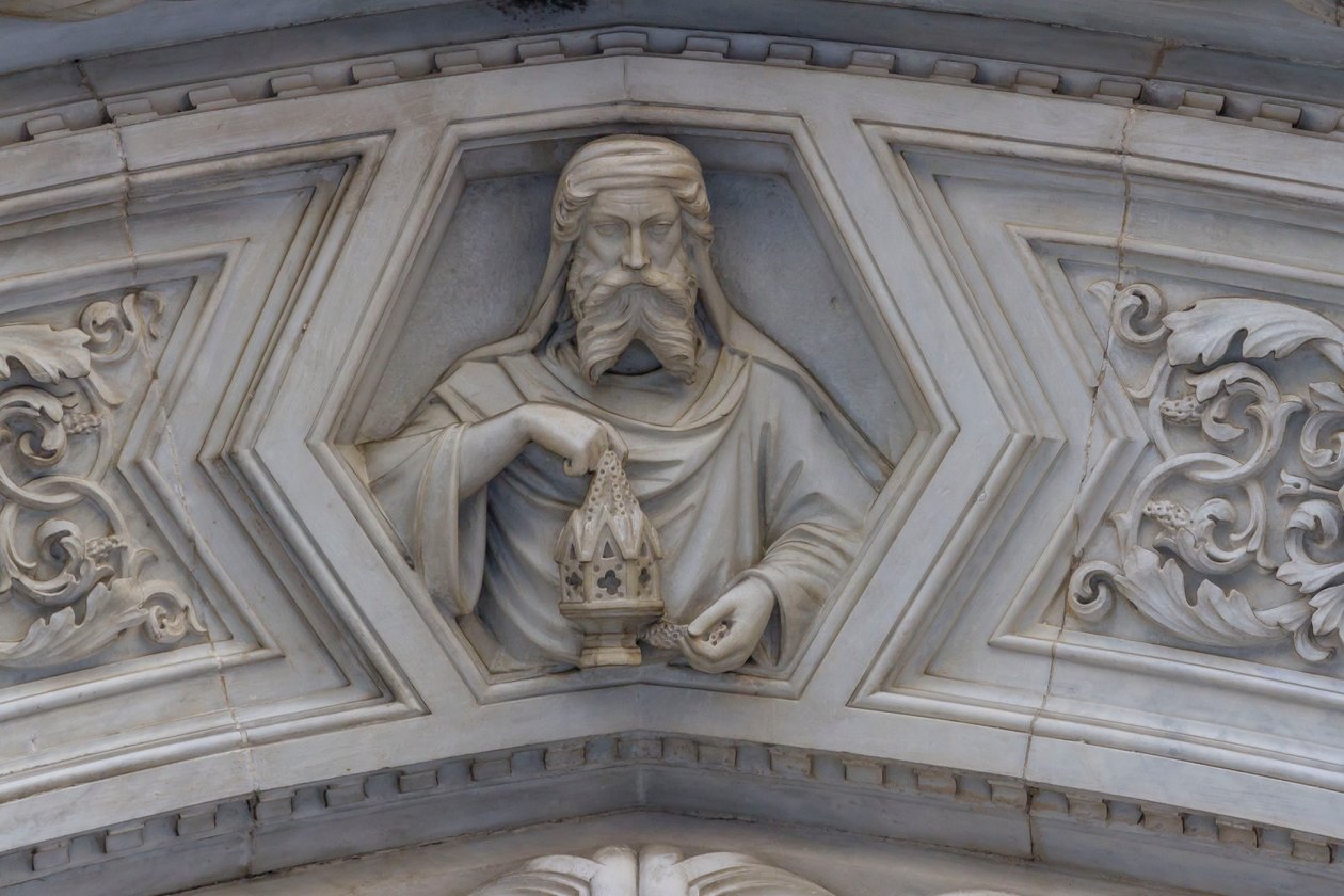 Chrystus, detal z reliefu wokół bocznego portalu, katedra Najświętszej Marii Panny Kwiatowej, Florencja (Lista Światowego Dziedzictwa UNESCO) autorstwa School Florentine