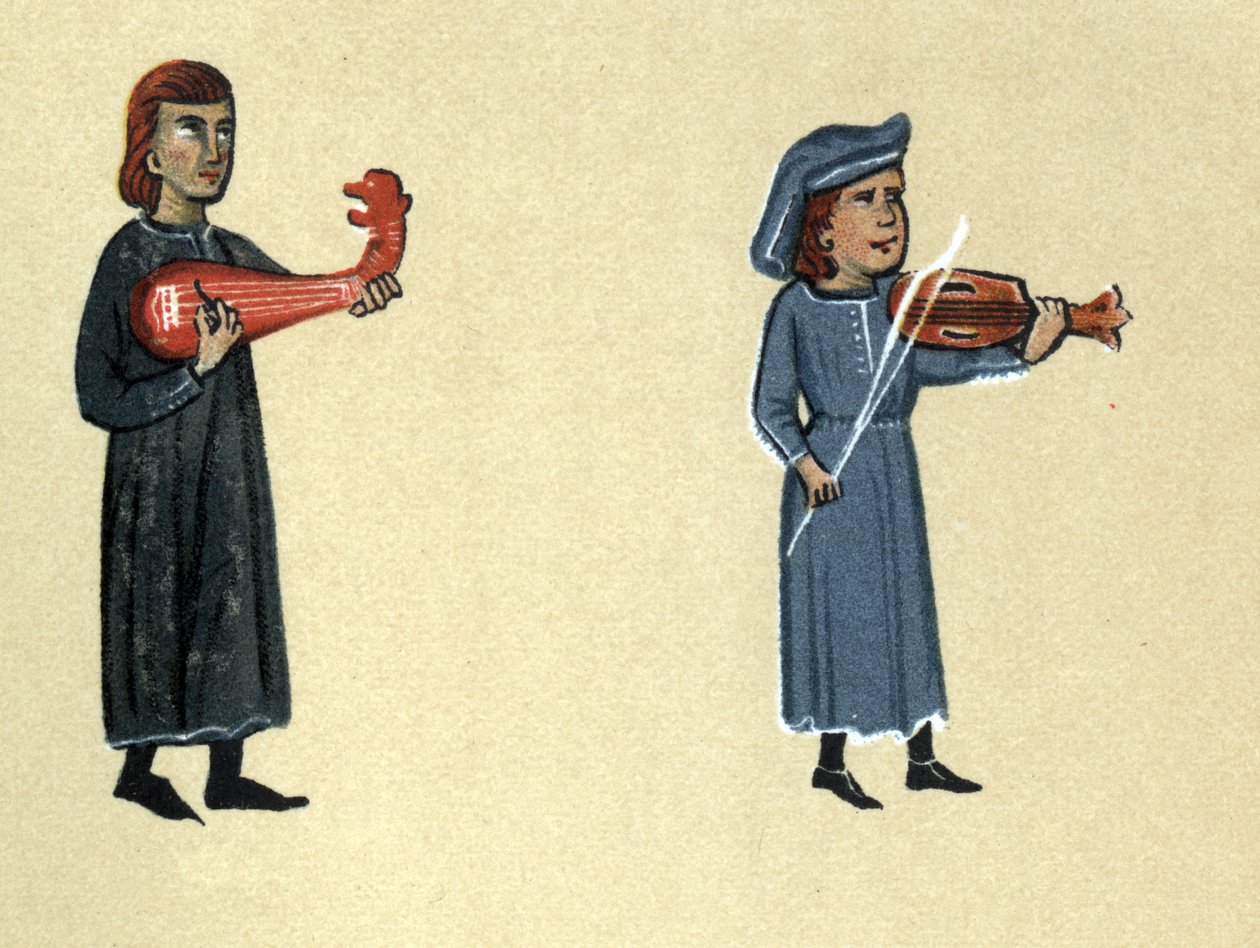 Trubadur średniowiecza, ilustracja z „Histoire de la Literature Francaise” Hermanna Suchiera autorstwa School French