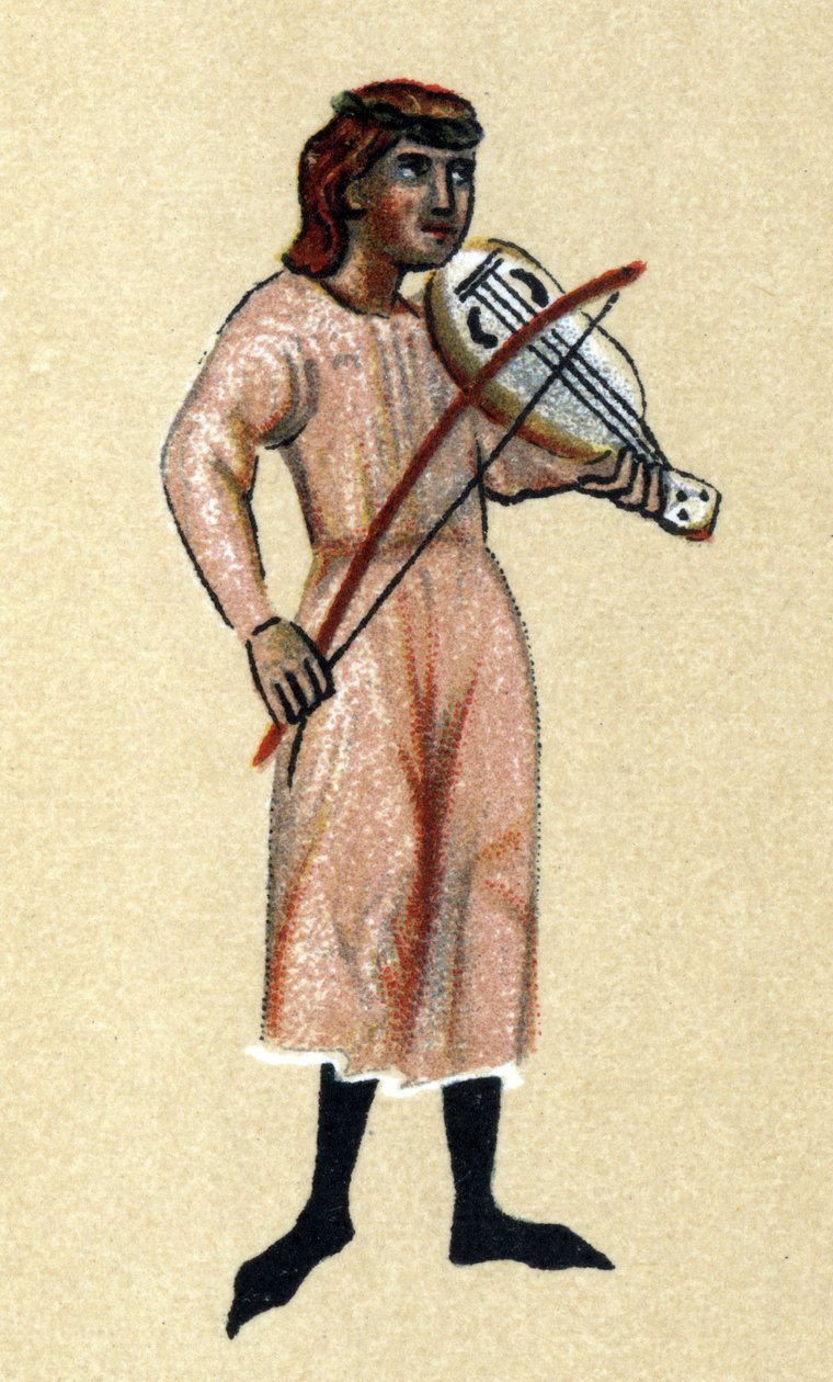 Trubadur średniowiecza, ilustracja z „Histoire de la Literature Francaise” Hermanna Suchiera autorstwa School French