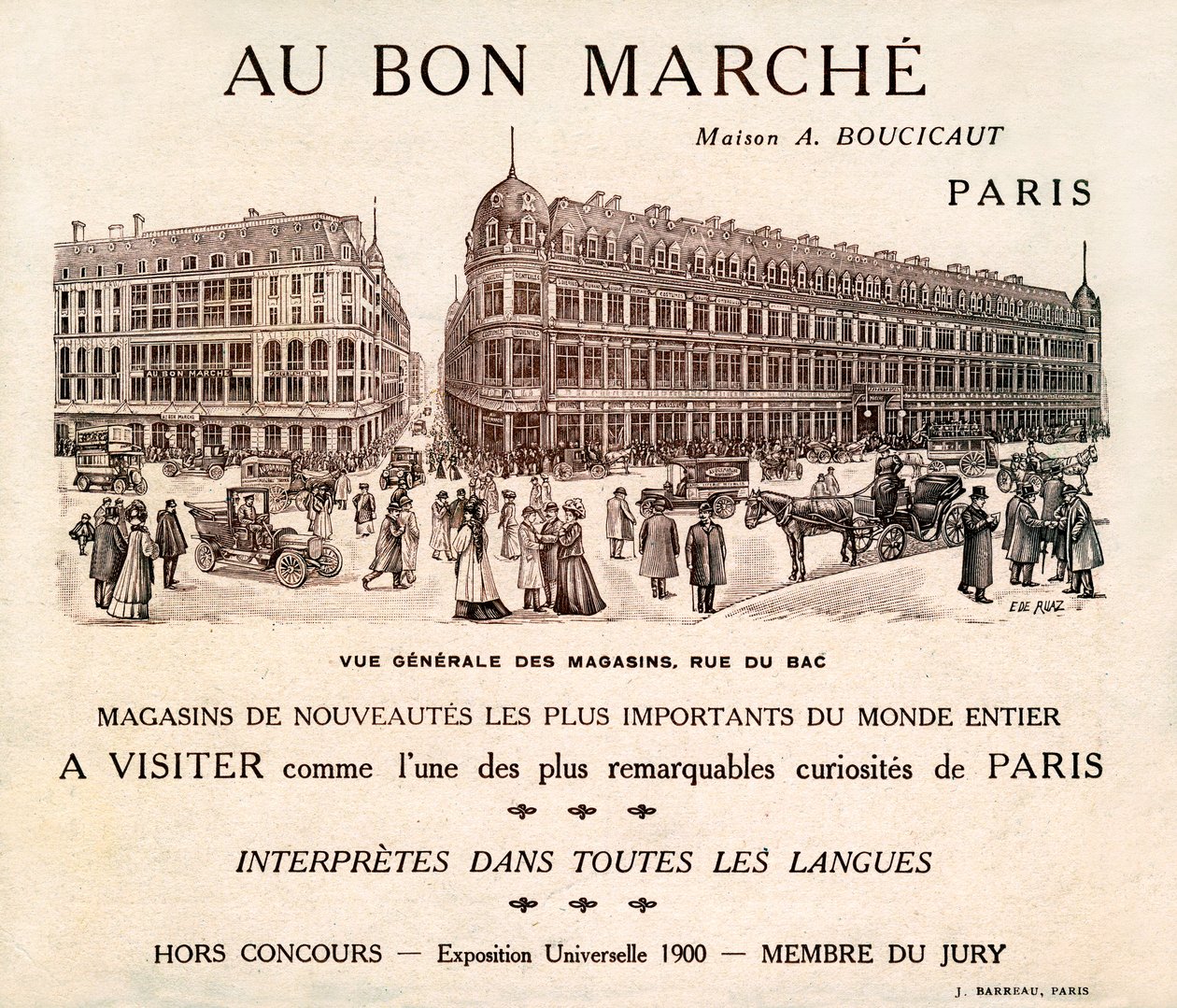 Reklama "Au Bon Marche" na Rue du Bad, Paryż (druk) autorstwa School French