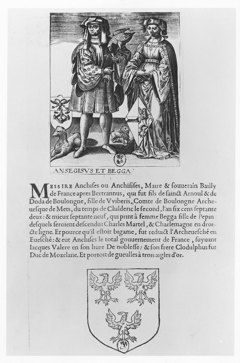 Ansegisel i jego żona Begga (grafika) autorstwa School French