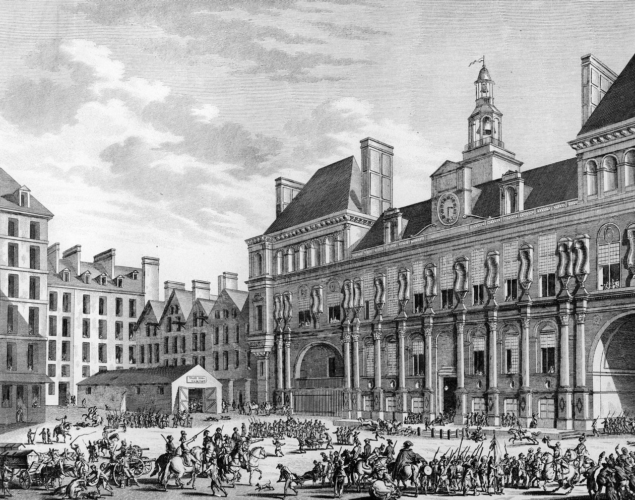 Atak oddziałów Konwentu na dom publiczny (ratusz) 29 lipca 1794 r. w Paryżu. Paryż, Biblioteka Instytutu Historii Rewolucji autorstwa School French