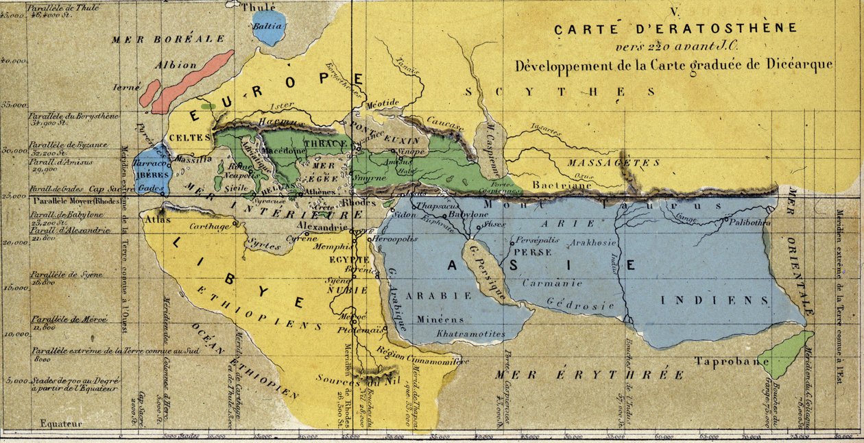 Mapa Eratostenesa, greckiego astronoma, geografa z III wieku p.n.e. JC. 220 pne. JC autorstwa School French