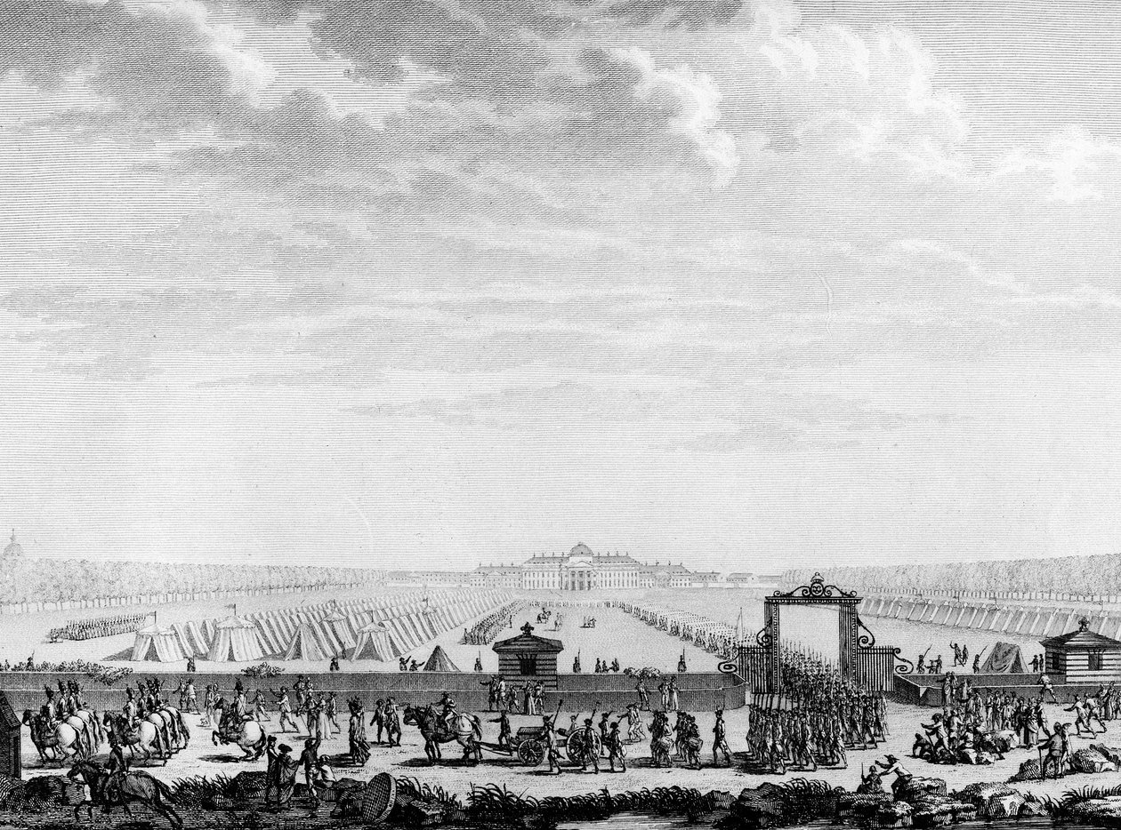 Rewolucja Francuska: wojska z pola marcowego wyruszają na plac Ludwika XV w dniu 12 lipca 1789 r. Paryż, Biblioteka Instytutu Historii Rewolucji autorstwa School French