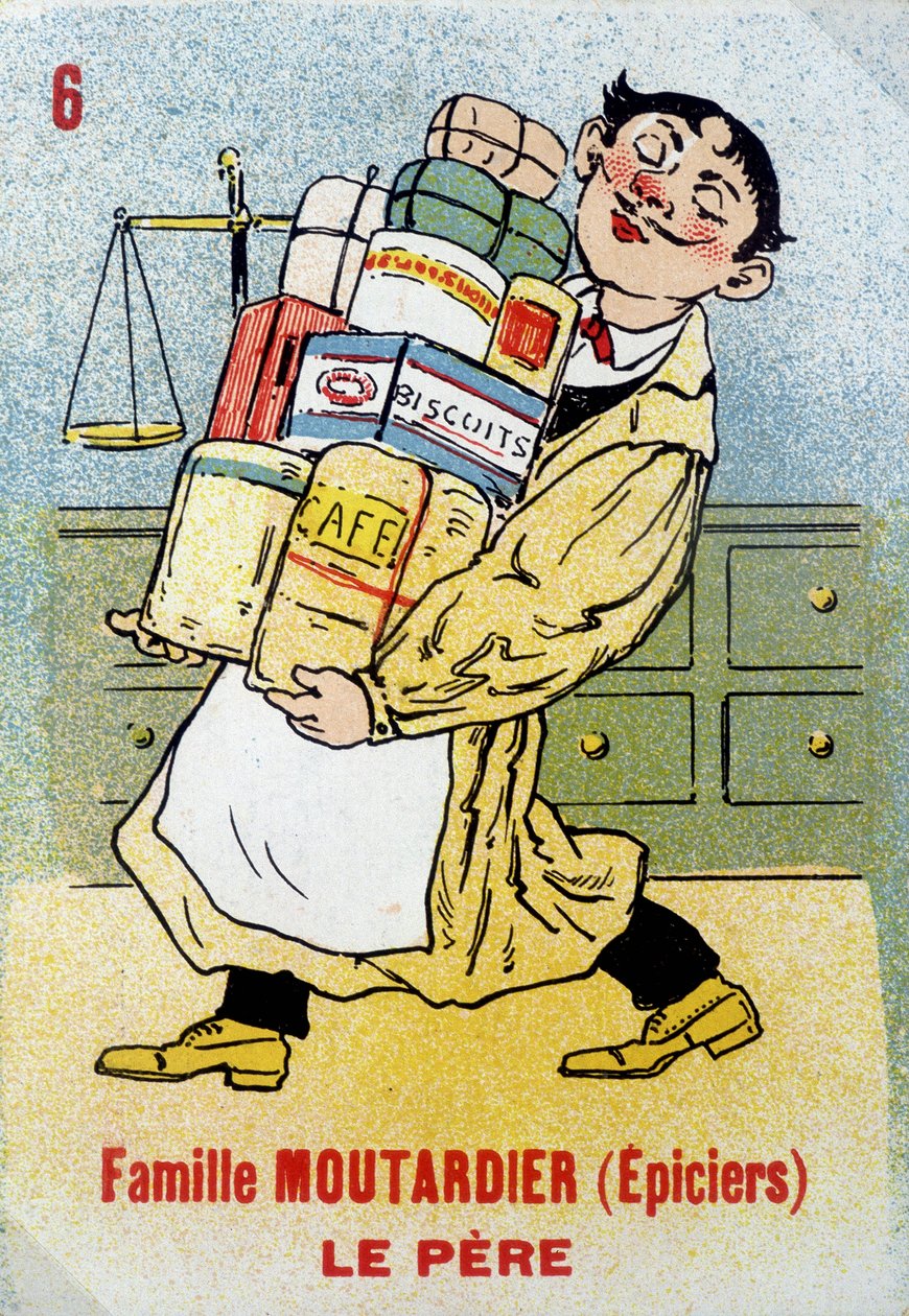 Gra Siedmiu Rodzin: Ojciec rodziny musztardowej (sklepy spożywcze). Muzeum Jouier Card, Issy-les-Moulineaux. autorstwa School French