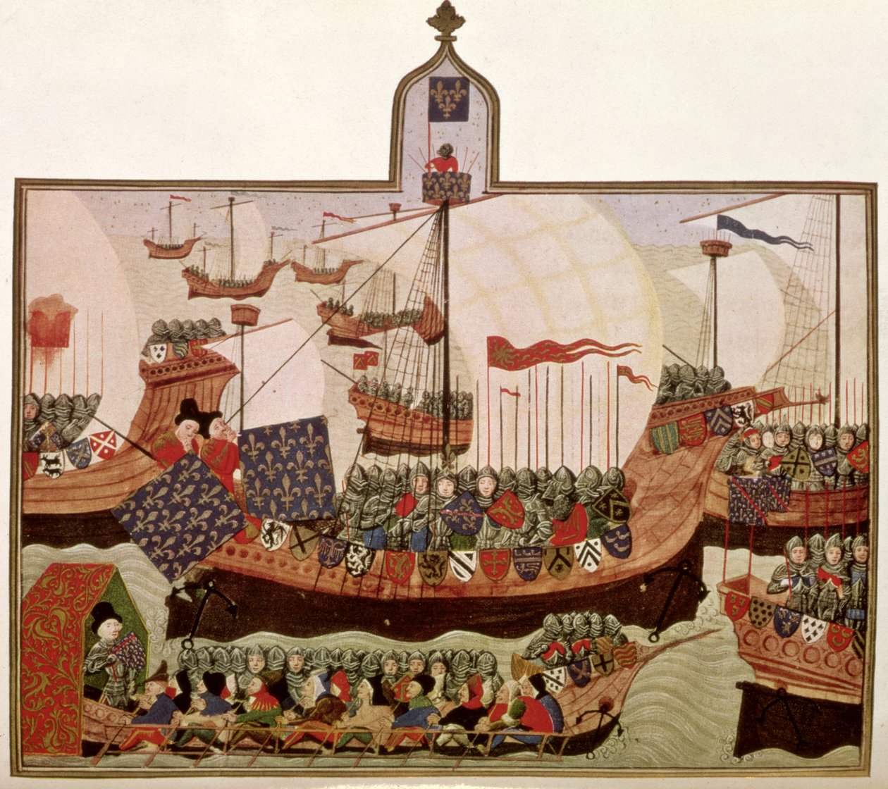 Harley 4379 f.60v Wyprawa księcia Burbonu na Barbary, wykonana przez Jeana Froissarta (ok.1333-c.1404) w Paryżu dla francuskiego historyka Philipa de Commines (1445-1509) (faksymile) autorstwa School French