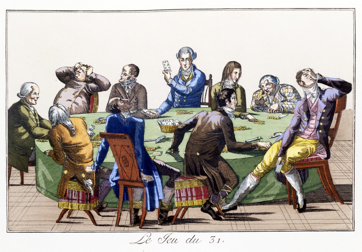 The Game of 31 (akwatinta ręcznie kolorowana) autorstwa School French