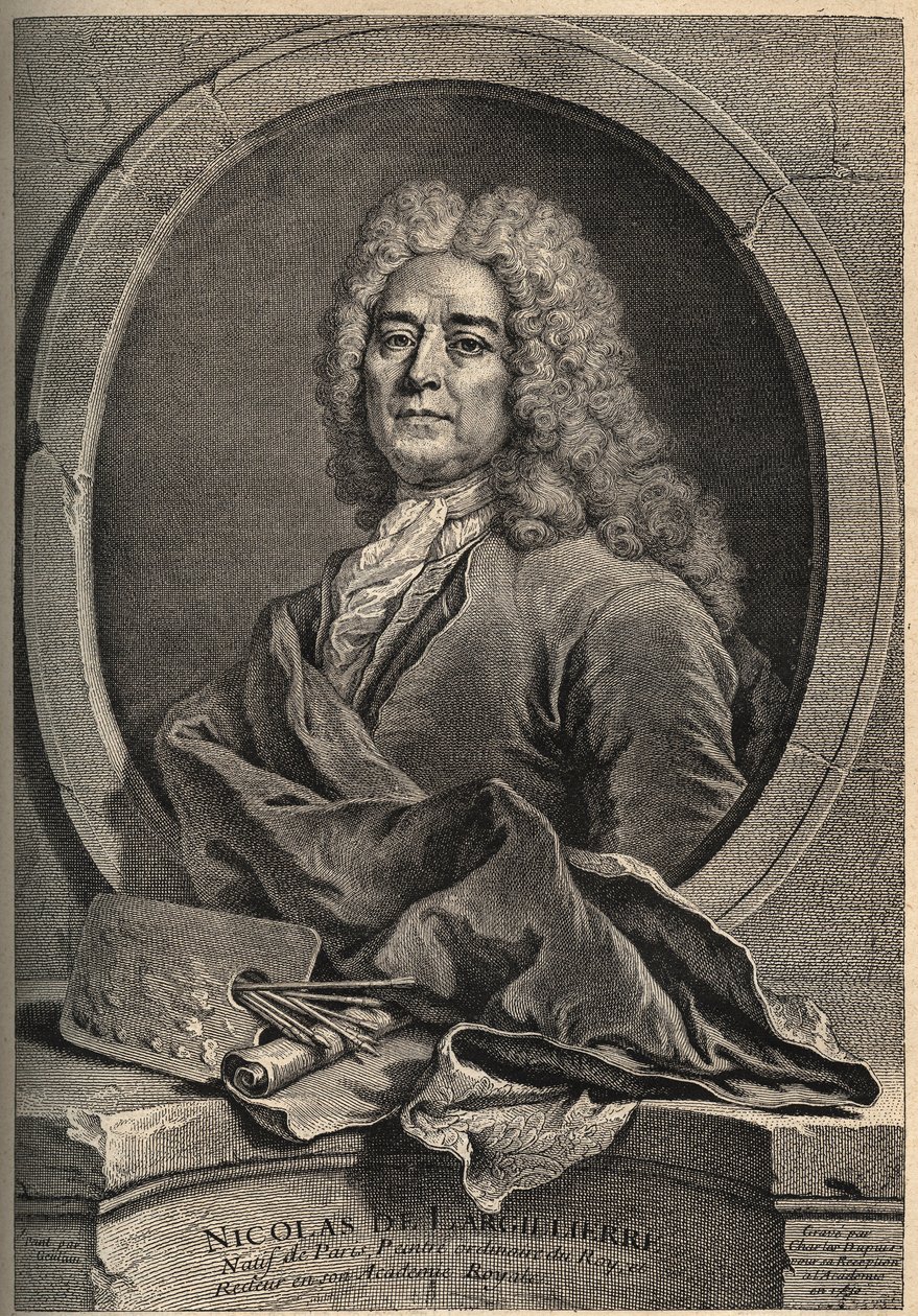 Portret Nicolasa de Largillierre (Largillier) (1656-1746) Grawer francuskiego malarza autorstwa Dupuis po obrazie Gueuslaina autorstwa School French