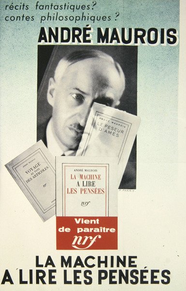 Plakat reklamujący powieść Andre Maurois „La Machine a Lire les Pensees” autorstwa School French