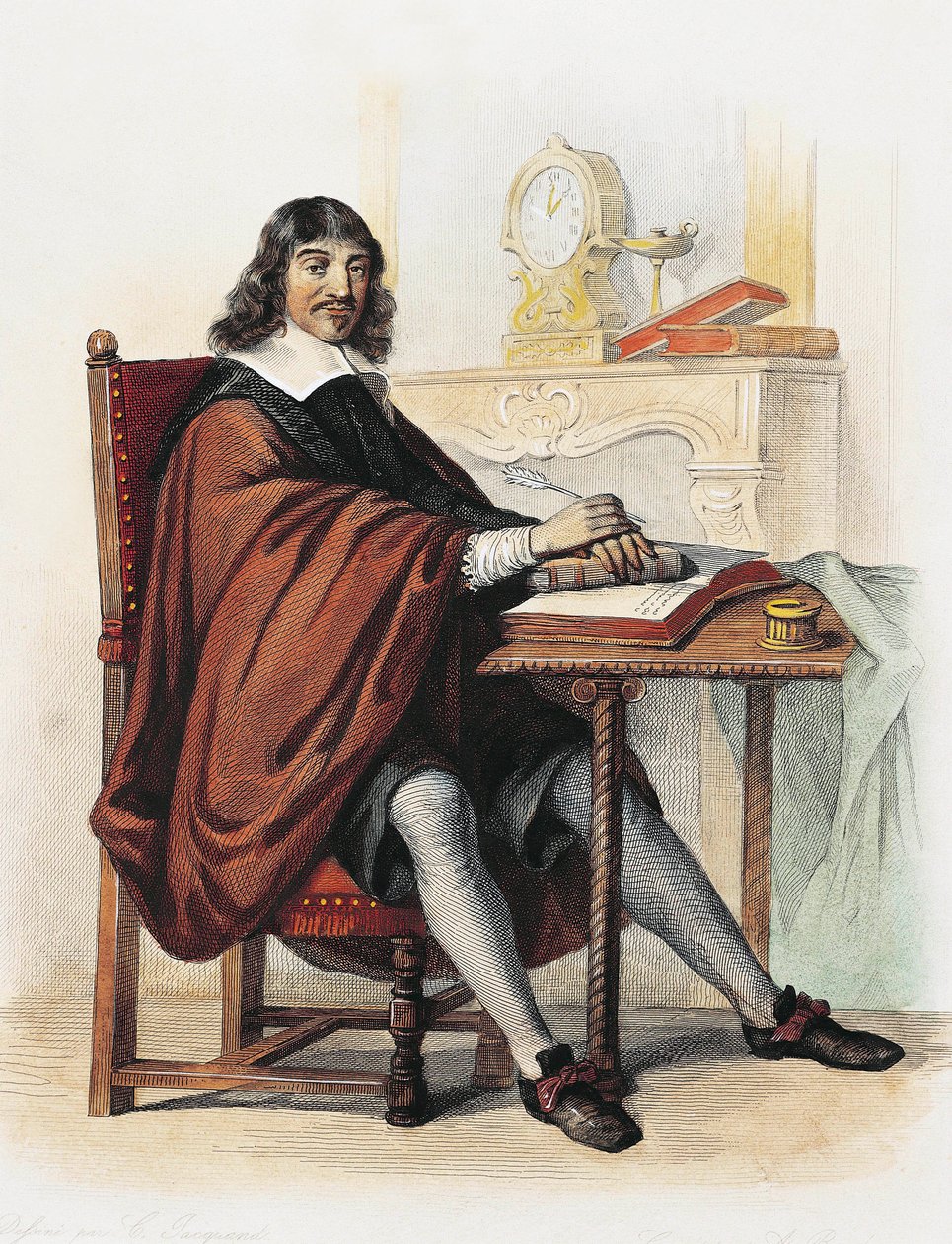 Rene Descartes (kolorowe grawerowanie) autorstwa School French