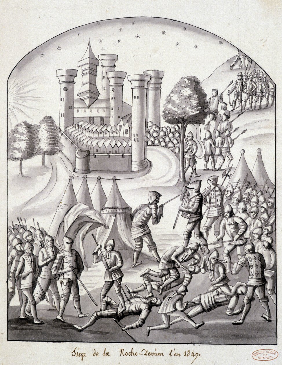 Oblężenie Roche-Derriena w 1349 autorstwa School French