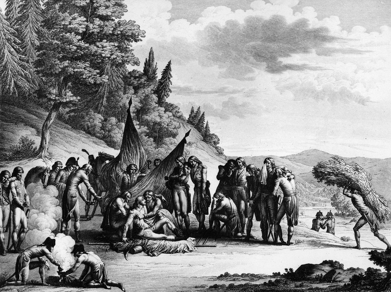 Wojna Rewolucji Francuskiej: śmierć generała armii francuskiej Francois Severina Marceau (1769-1796) w Altenkirchen, Niemcy, 21 września autorstwa School French