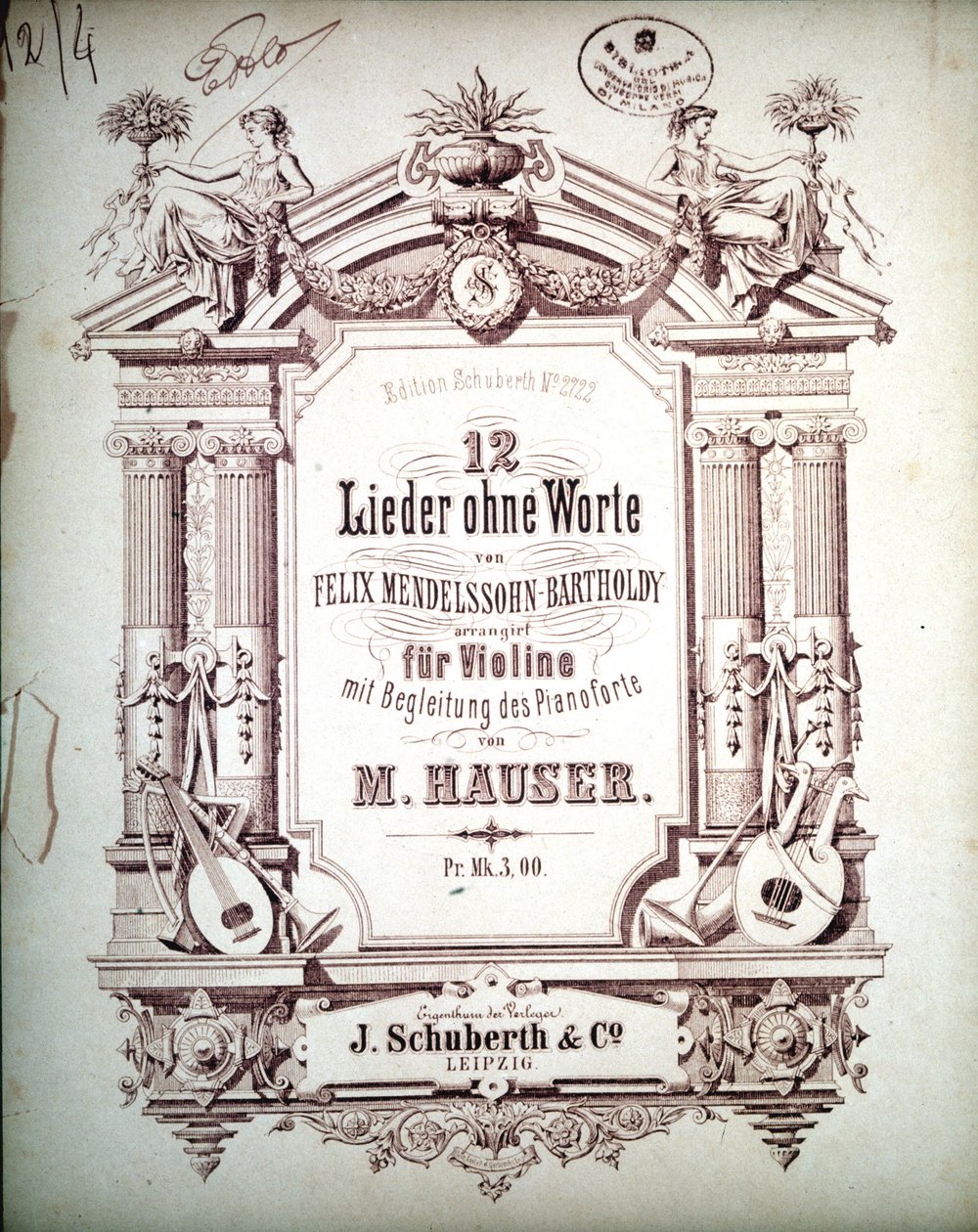 12 Lieder bez słów z towarzyszeniem fortepianu, Felix Mendelssohn (lito) autorstwa School German