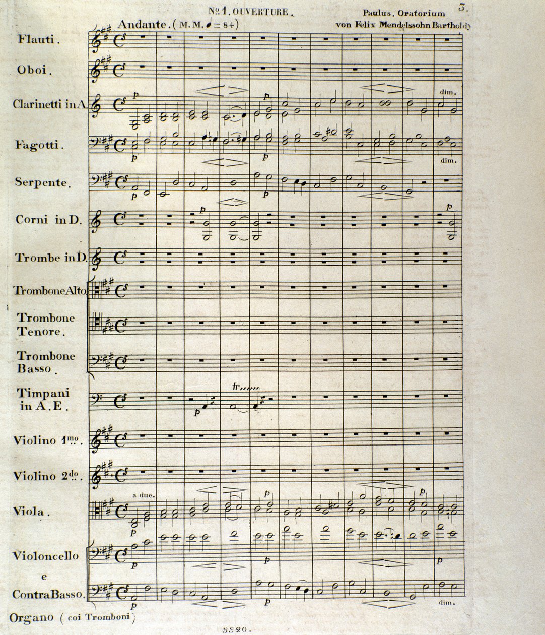 Pierwsza strona partytury „Paulusa”, op. 36 Felixa Mendelssohna (lito) autorstwa School German